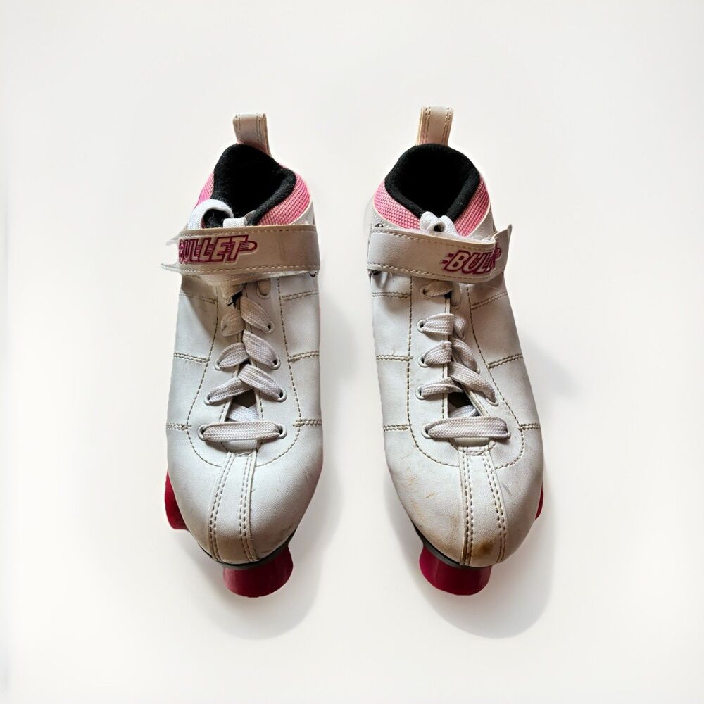 Chicago Bullet Roller Skates Womens 9 White Pink Quad Skates Lace Up Retro - Picture 2 of 9